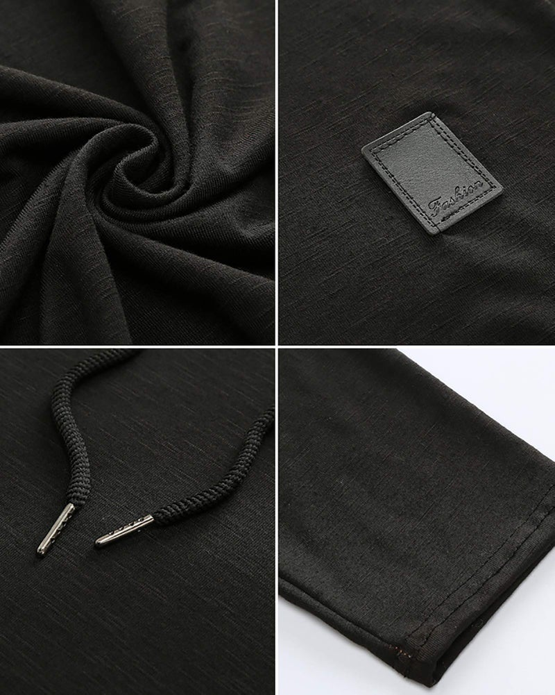 Lexiart Mens Fashion Hoodies Sport Pullover Solid Color Shirt Workout Lightweight Tops Black - Image 4